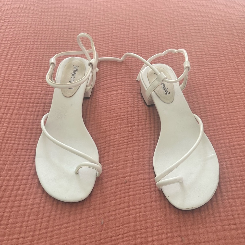 white leather strappey sandal heel from jeffery campbell. size 8 women’s.